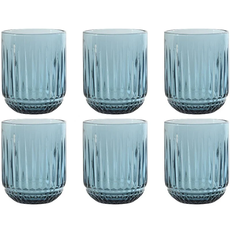 VASO SET 6 CRISTAL RAYADO AZUL
