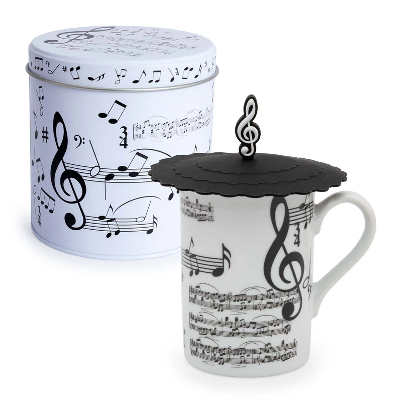 JAVIER Música - Taza para Infusiones con Tapa y Filtro en Lata de Regalo