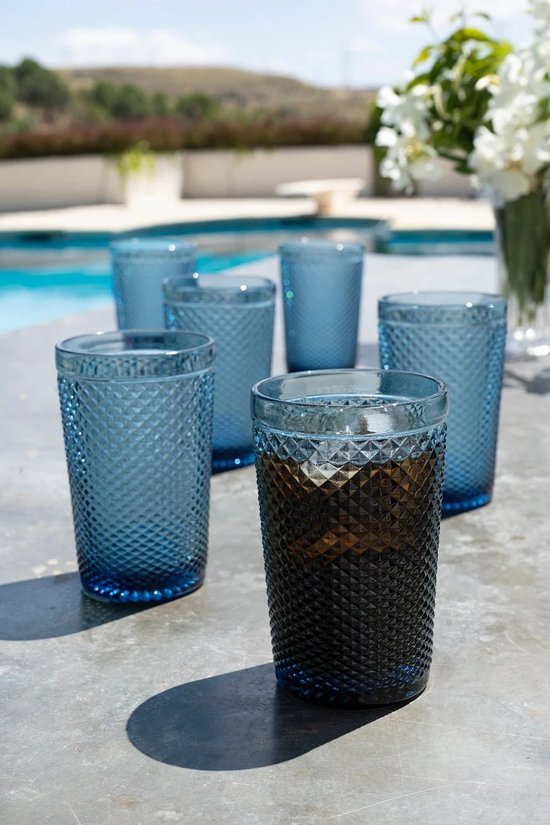Set 6 Vasos Cristal Altos Azul Oscuro Picos