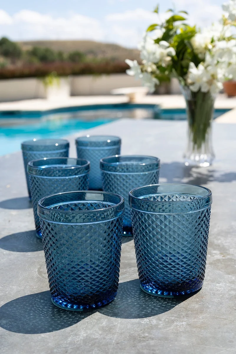 Set 6 Vasos Cristal Azul Oscuro Picos