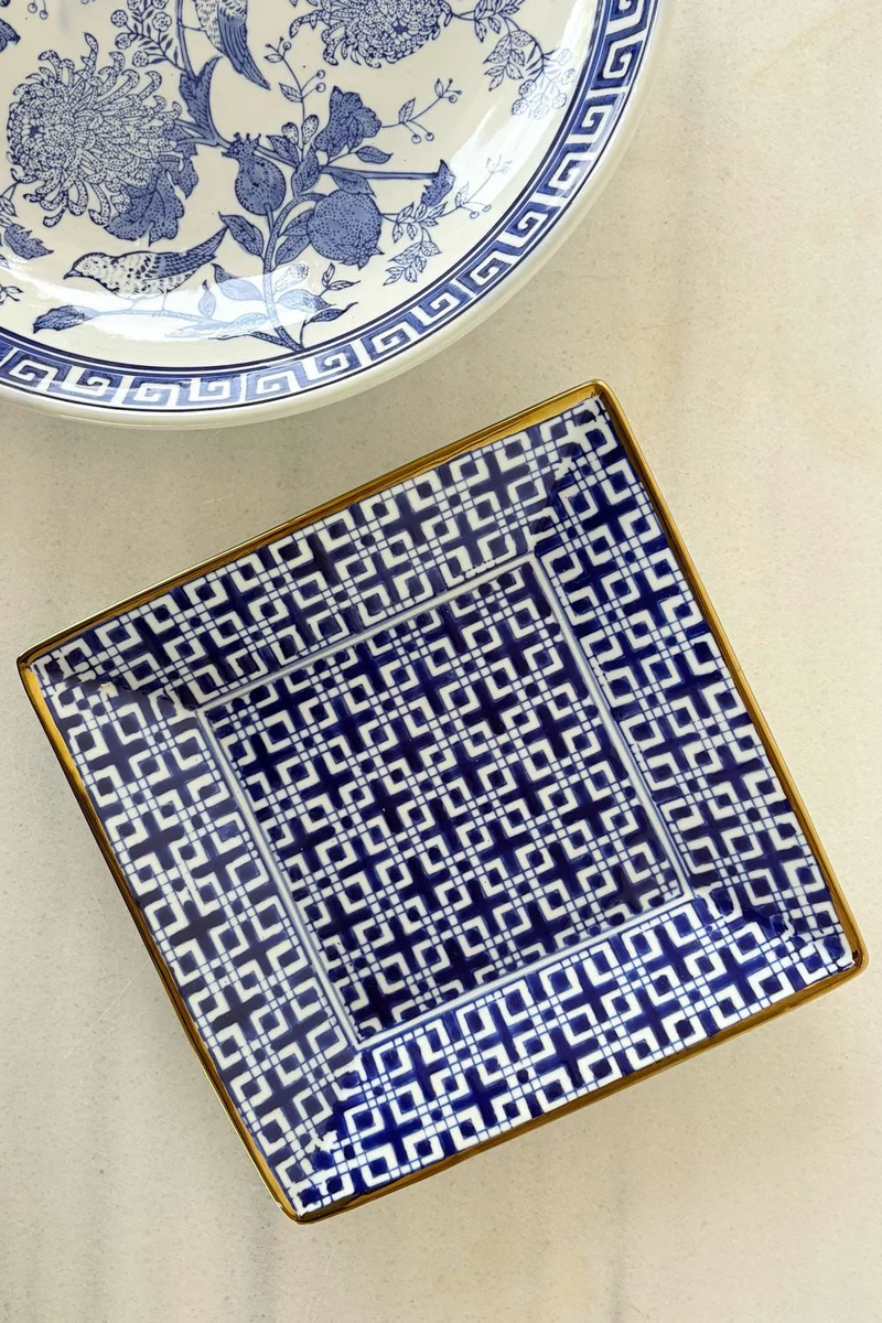 Bandeja Cuadrada De Porcelana Azul Y Blanca