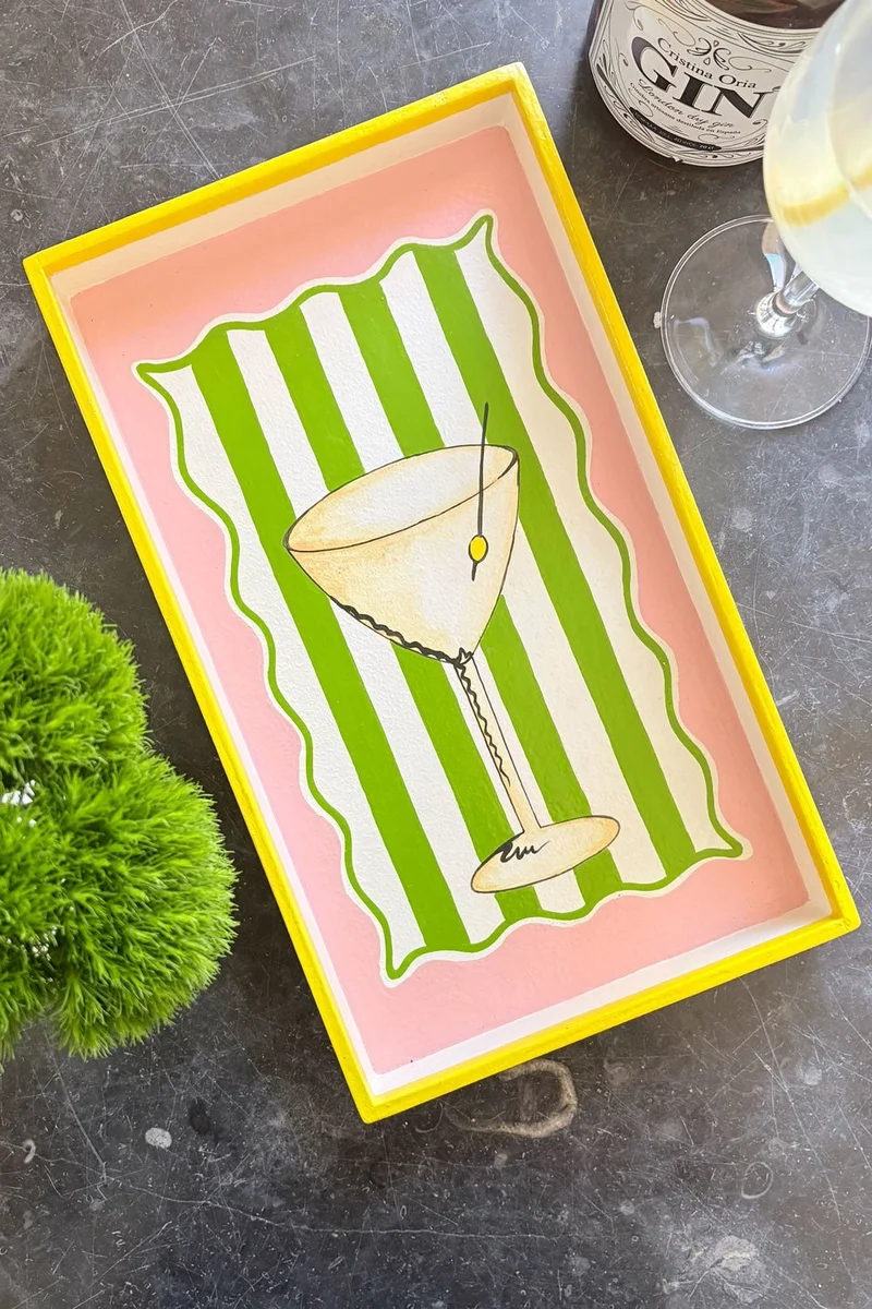 Bandeja Diseño Martini Rosa Y Verde