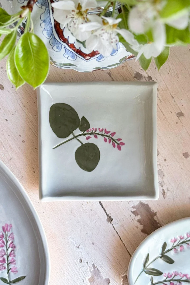 Bandeja Cuadrada Con Diseño Flor Silvestre Rosa
