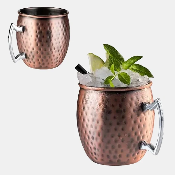 Taza abombada con asa acero inox. Varios colores y medidas - 1 Ud.