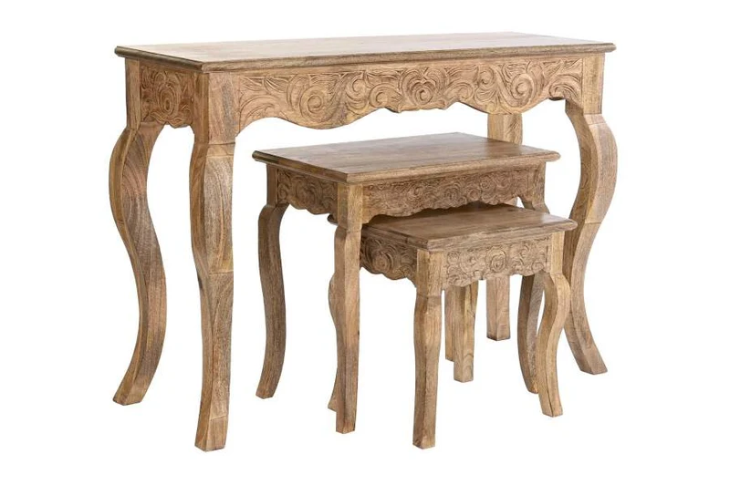 CONSOLA SET 3 MANGO 109X40X75 TALLADO NATURAL