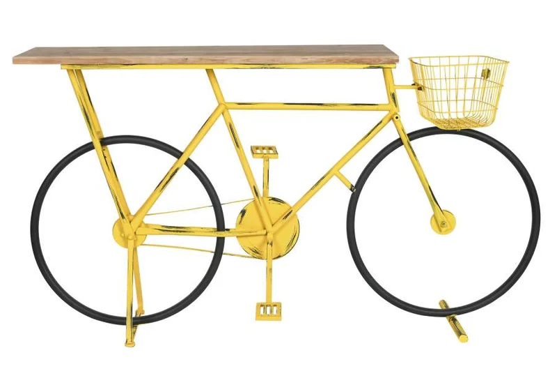 CONSOLA METAL MADERA 160X40X88 BICICLETA AMARILLO
