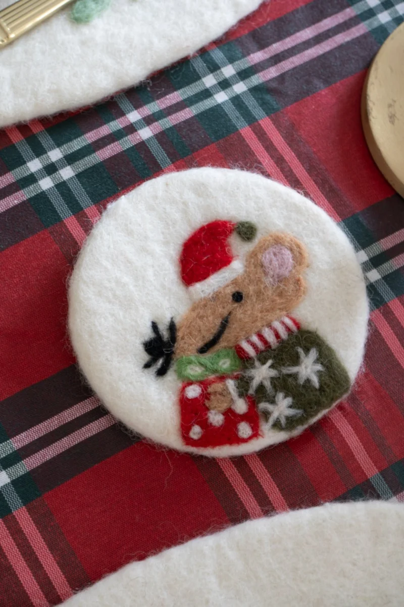 Posavasos De Fieltro Blanco Con Diseño De Ratón Con Regalo