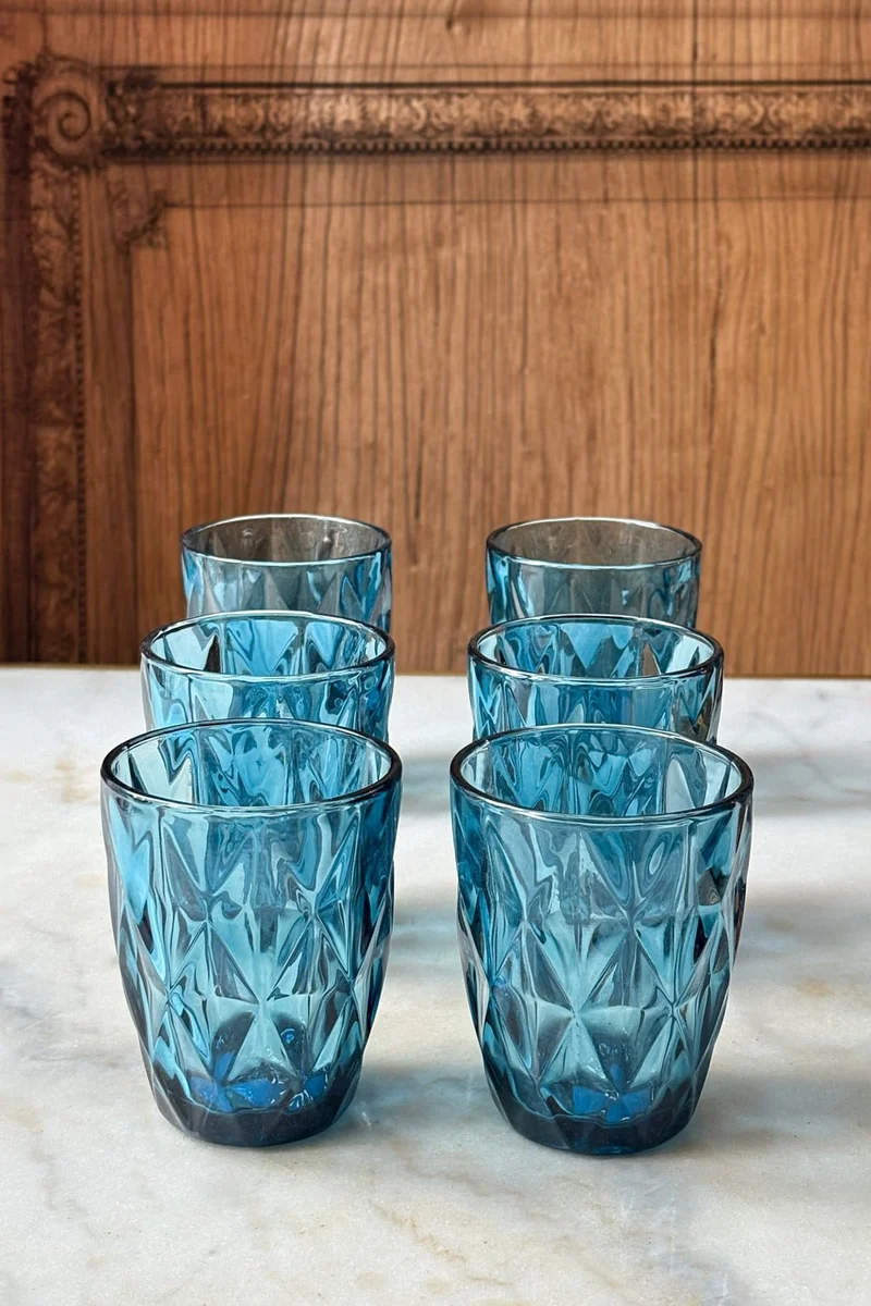 Set 6 Vasos Azules Diseño Rombos
