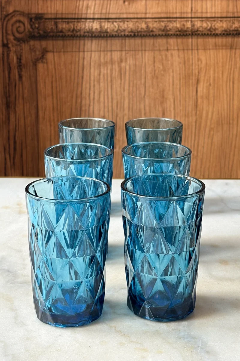 Set 6 Vasos Altos Azules Diseño Rombos