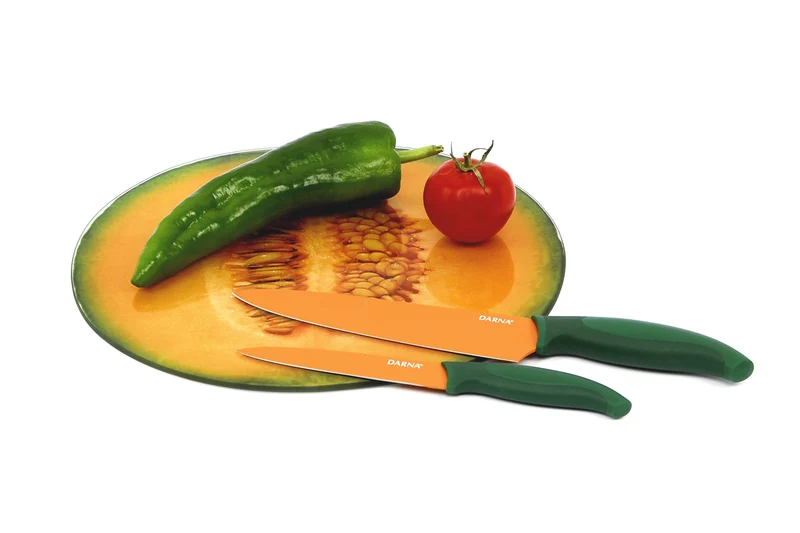 TABLA DE CORTE MELÓN + 2 CUCHILLOS