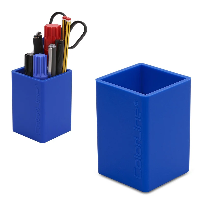 COLORLINE - Cubilete Porta Lápices Cuadrado en Silicona Ultra Suave. Azul Oscuro