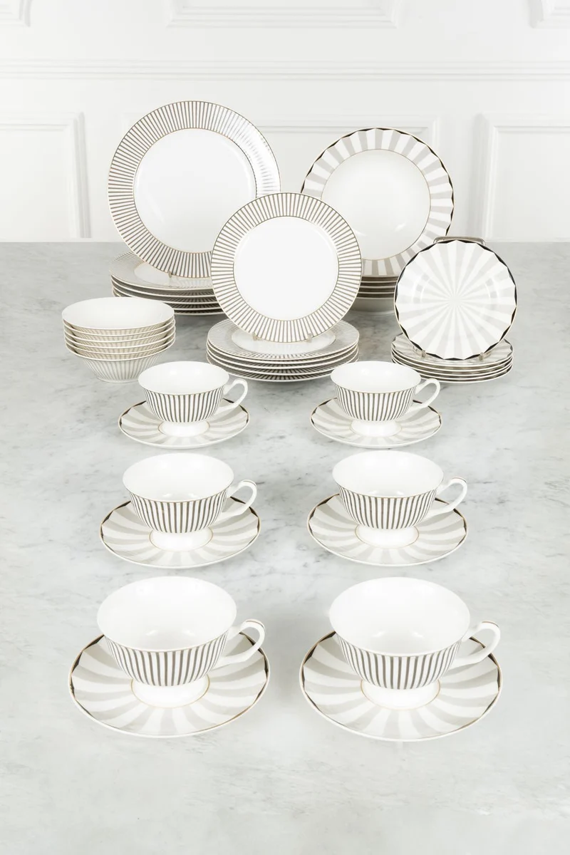 Vajilla Blanca Y Gris Completa 6 Personas CO