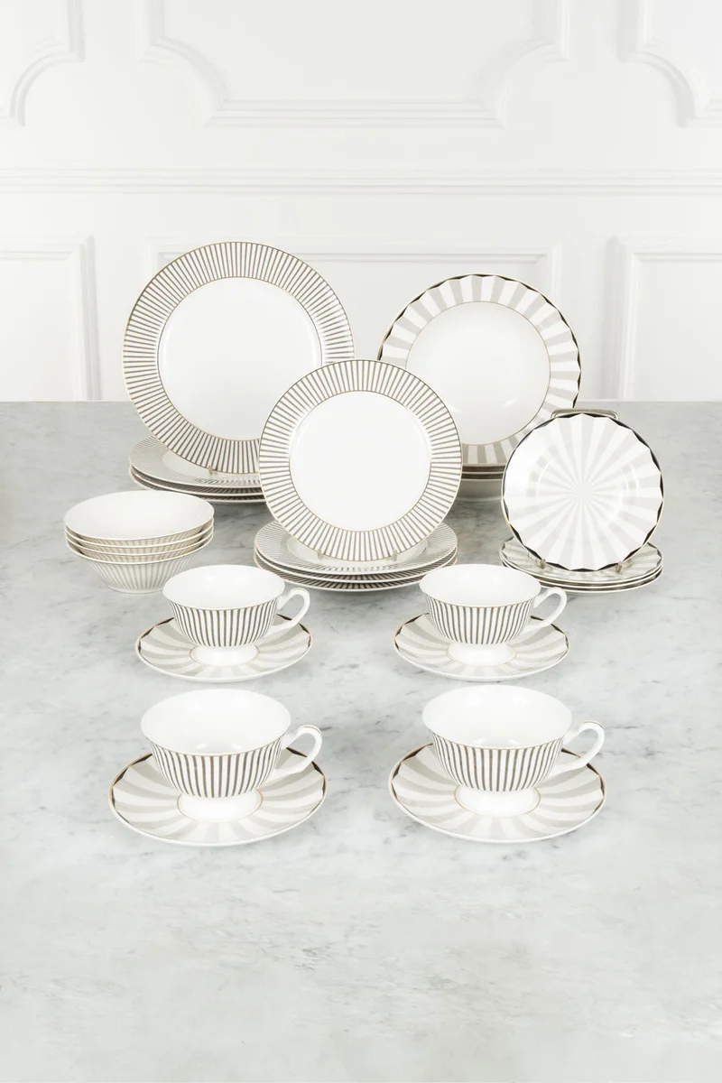 Vajilla Blanca Y Gris Completa 4 Personas CO