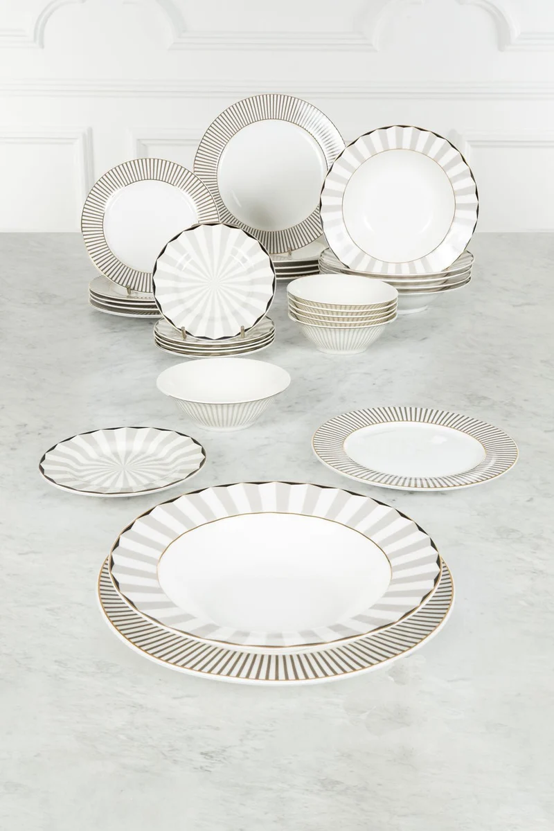 Vajilla Blanca Y Gris Con Cuencos Y Platos De Pan 6 Personas CO
