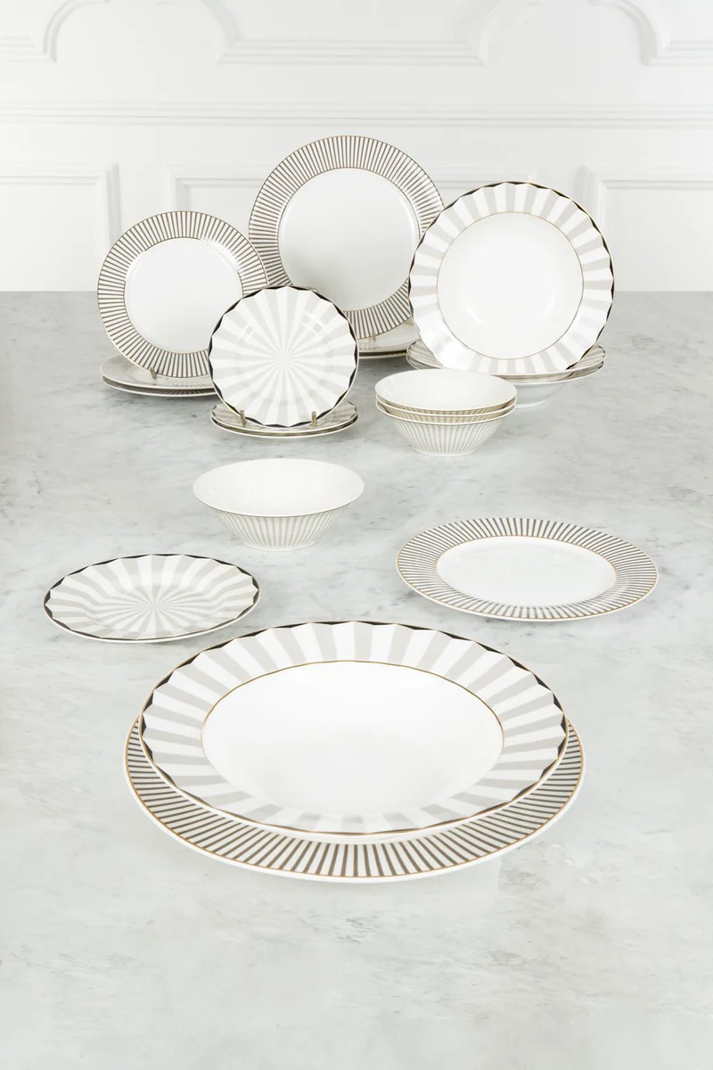 Vajilla Blanca Y Gris Con Cuencos Y Platos De Pan 4 Personas CO