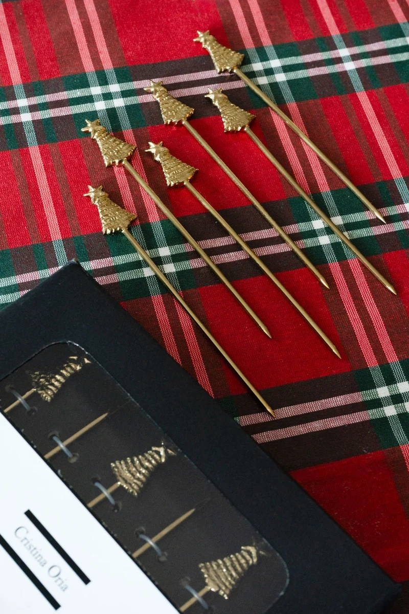 Set De 6 Pinchos De Bronce Con Diseño De Árbol Navidad
