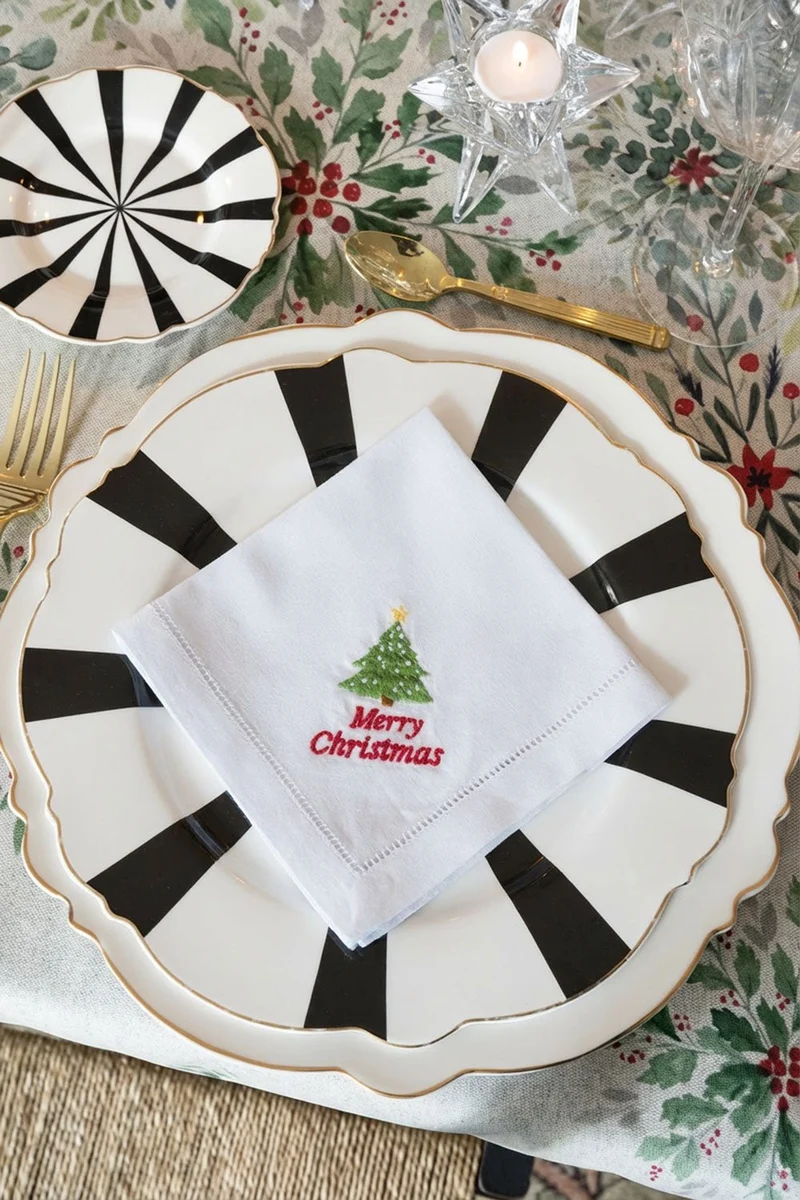 Servilleta De Algodón Y Detalle Vainica Diseño Navidad