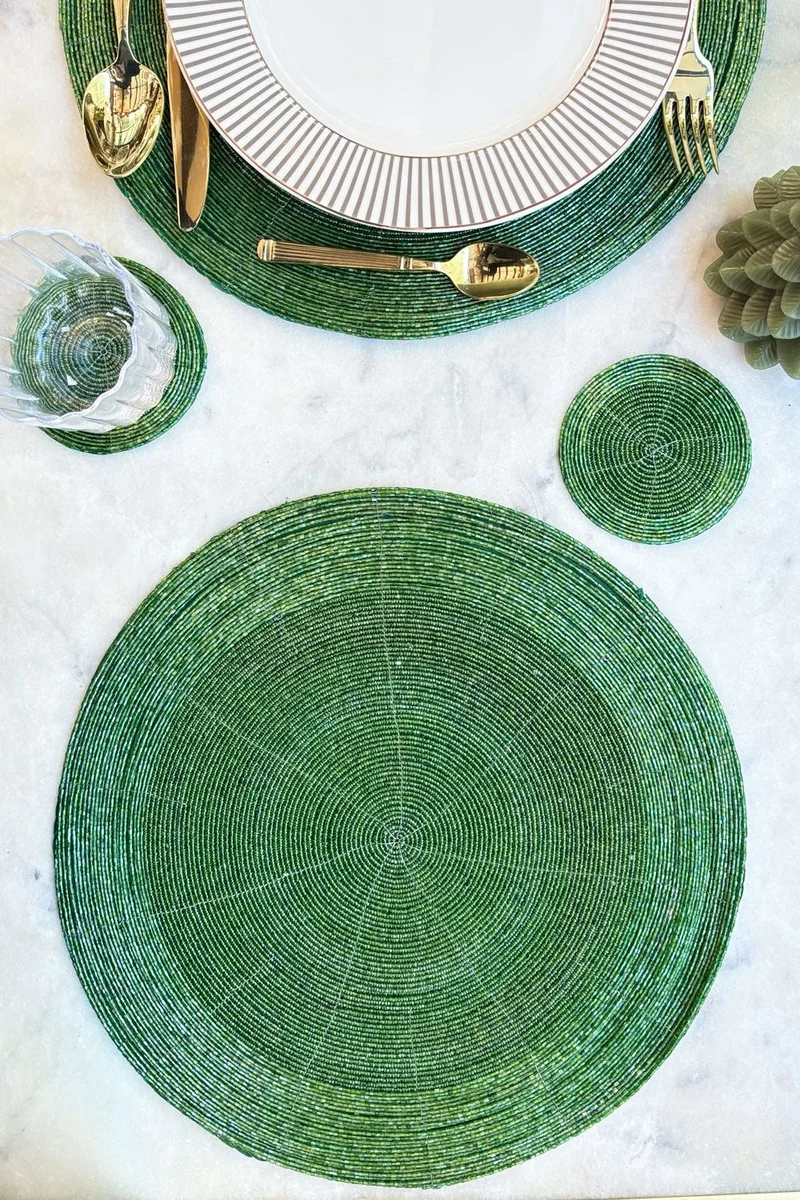 Individual Verde Bordado Con Cuentas