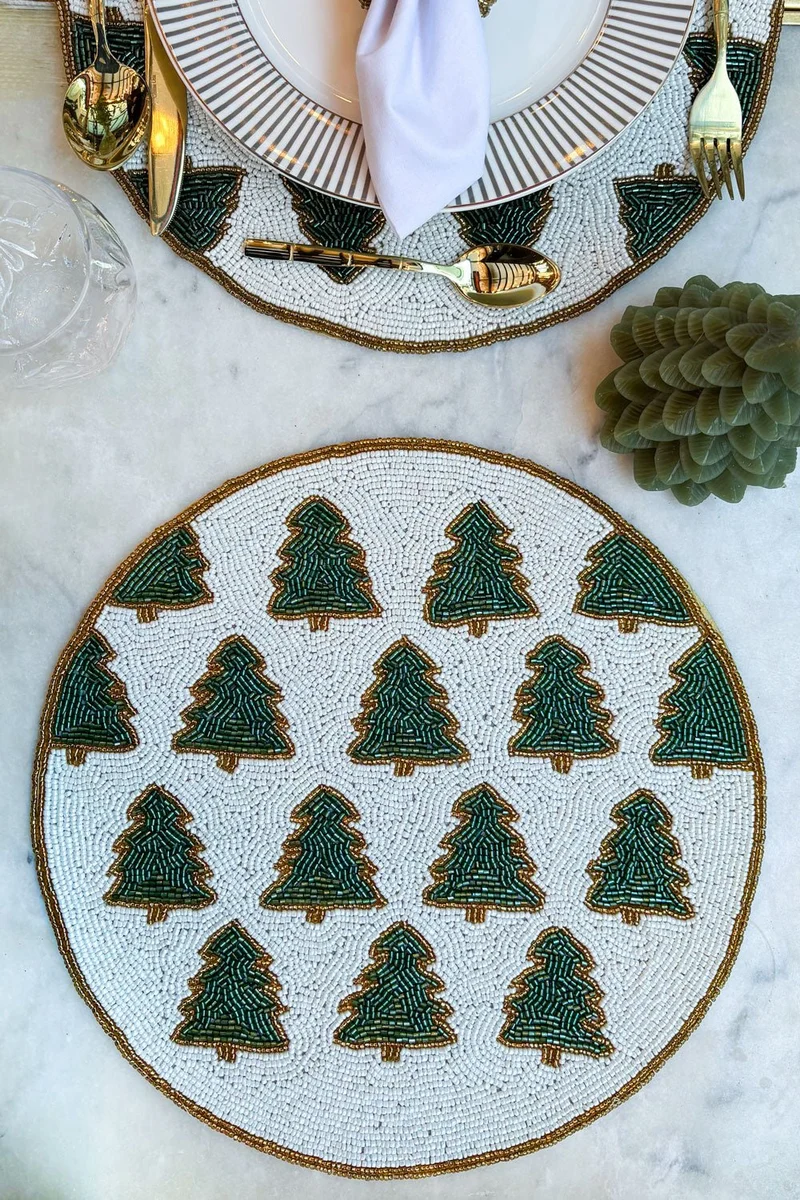 Individual Árboles De Navidad Bordado Con Cuentas