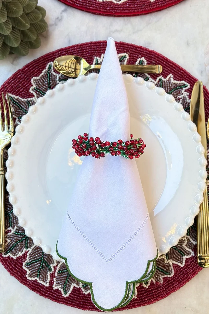 Servilletero Corona De Navidad Bordado Con Cuentas