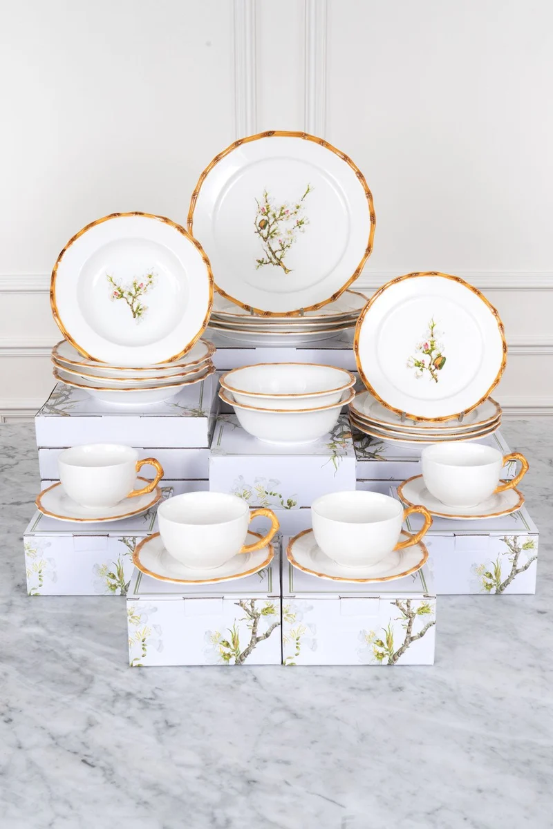 Vajilla Completa Diseño Bambú & Flor Almendro 4 Personas