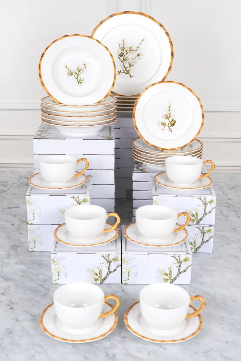 Vajilla Básica & Tazas Diseño Bambú & Flor Almendro 6 Personas