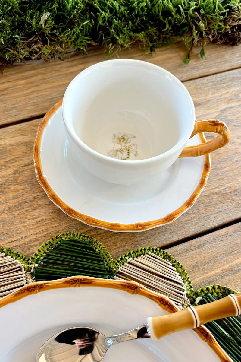 Taza Y Plato Diseño Bambú & Flor Almendro