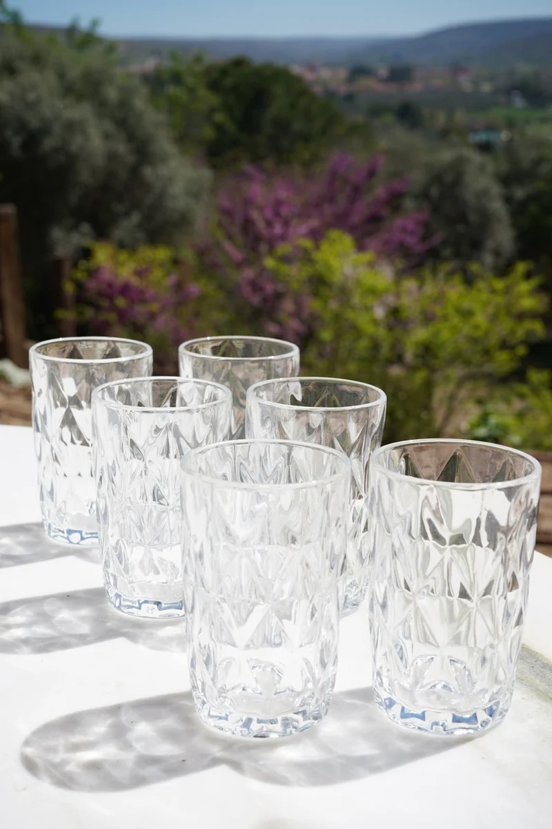 Set 6 Vasos Altos Cristal Transparente Rombos