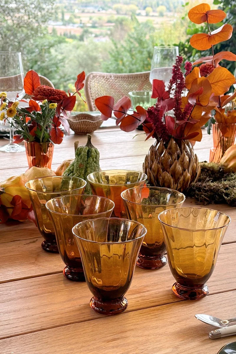 Set De 6 Vasos De Cristal Ámbar
