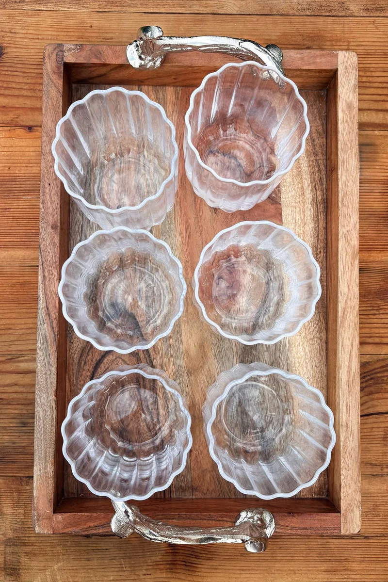 Bandeja Rectangular De Madera Con Asas Plateadas Cuernos Ciervo