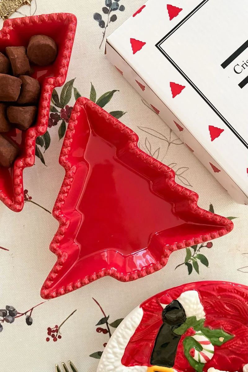 Bandeja Con Diseño De Árbol Roja Mediana