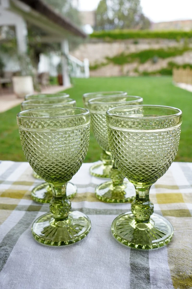 Set 6 Copas Cristal Verde Picos