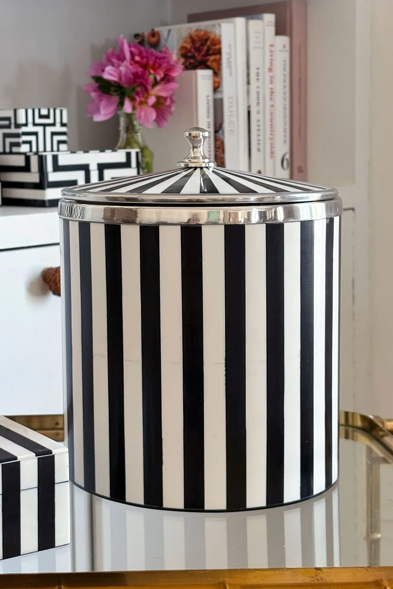 Cubitera De Resina Con Diseño De Rayas Blancas Y Negras Grande