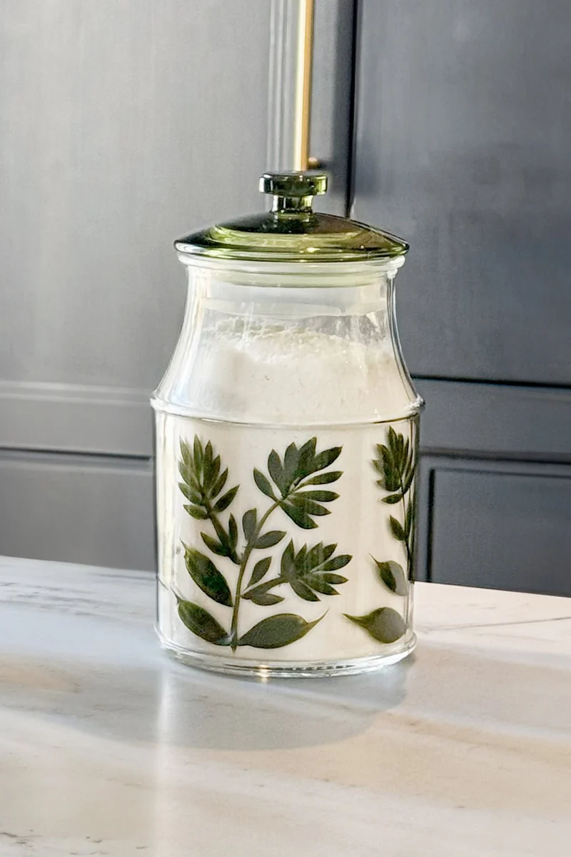 Tarro De Cristal Con Tapa Diseño Flores Verdes