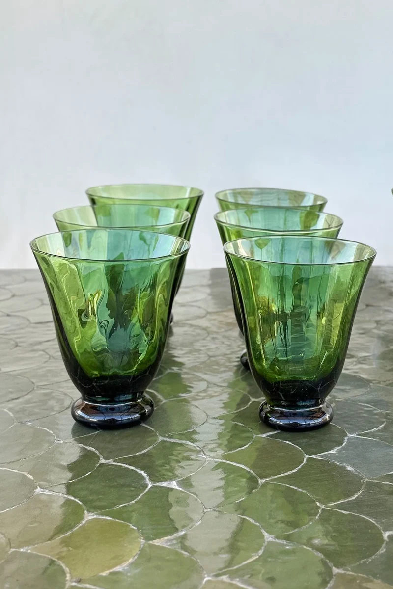 Set De 6 Vasos De Cristal Verdes