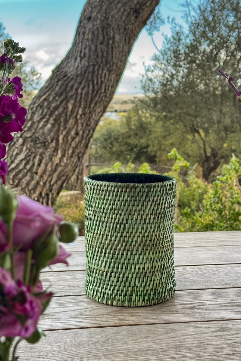 Posa-Botellas De Ratán Verde
