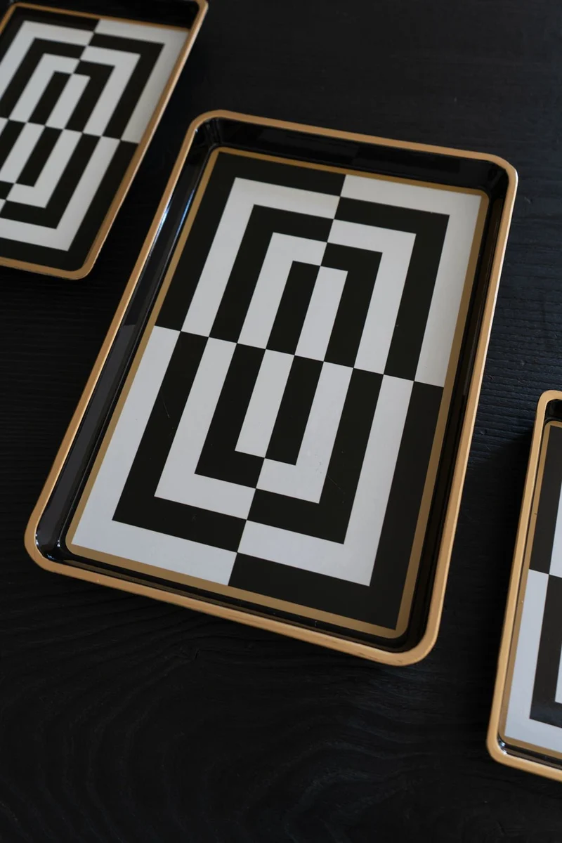 Bandejas Decorativas Con Diseño Geométrico Blancas Y Negras