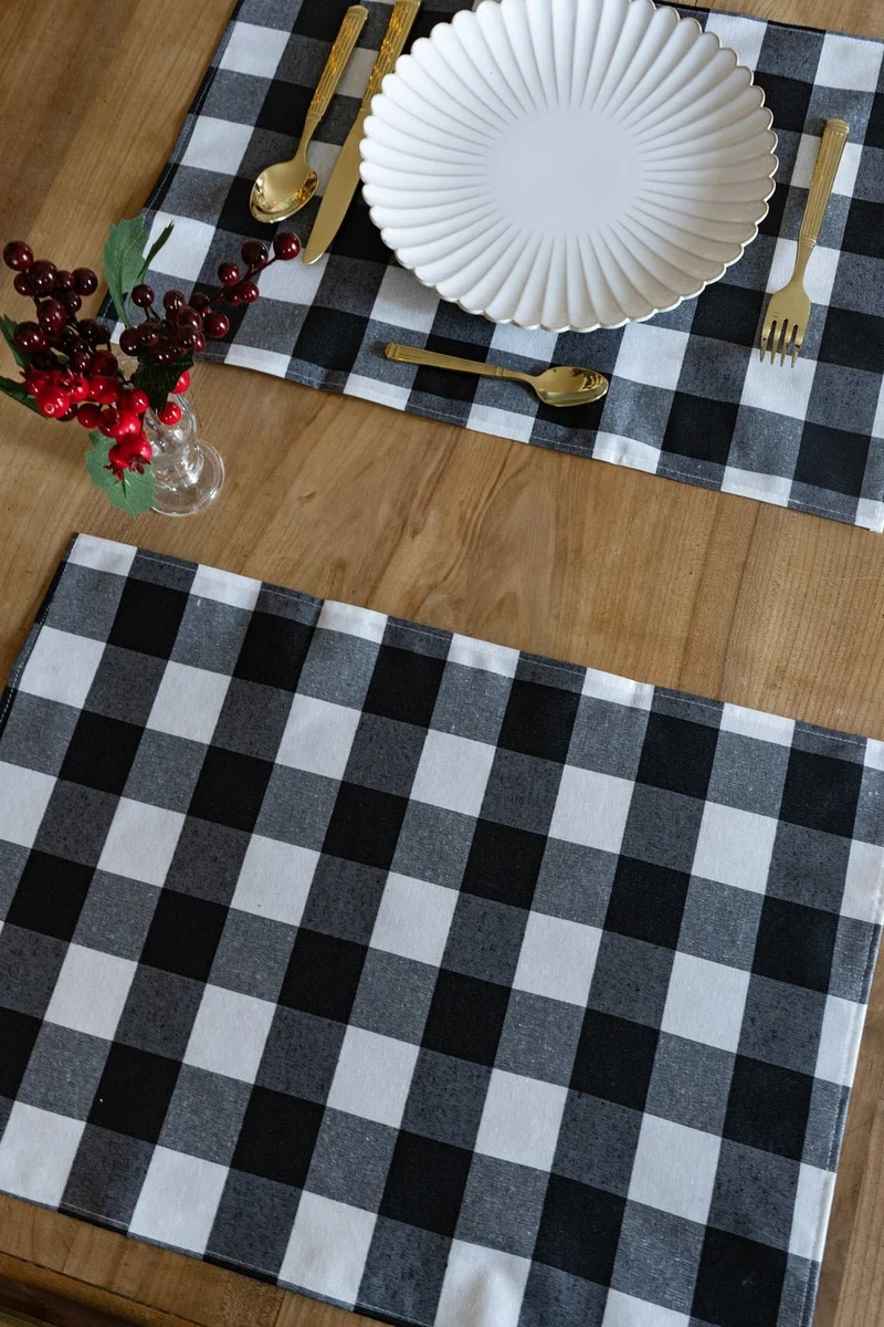 Set 2 Manteles Individuales Con Diseño Vichy Negro