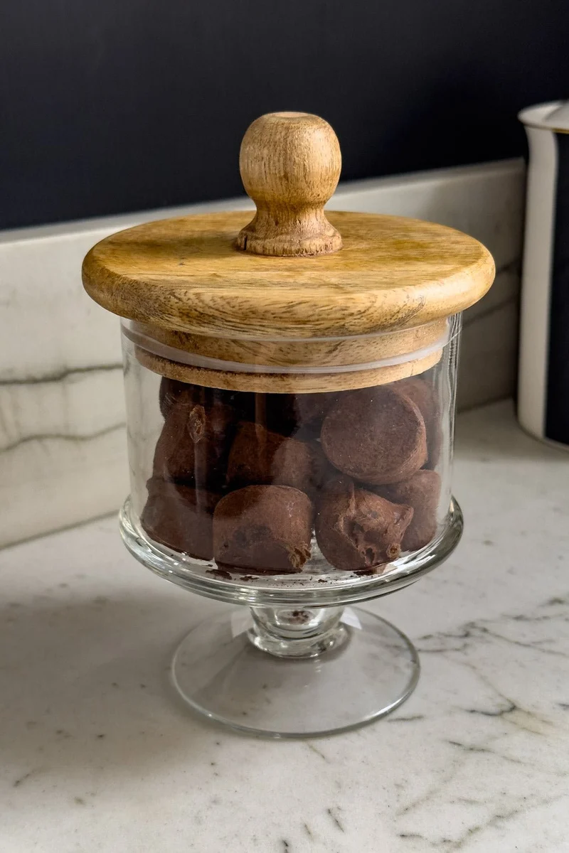 Bombonera De Cristal Con Base Y Tapa De Madera