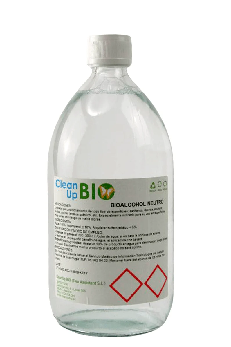 Bioalcohol Neutro 1L CleanUp BIO - En vidrio retornable