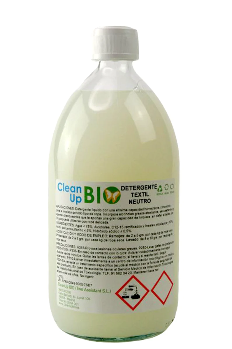 Detergente Textil Neutro Limón CleanUp BIO 1L (28 lavados) - En vidrio retornable