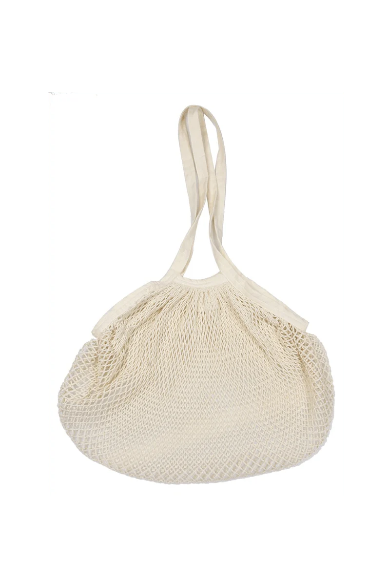 Bolsa malla con asas largas de algodón GOTS color crudo