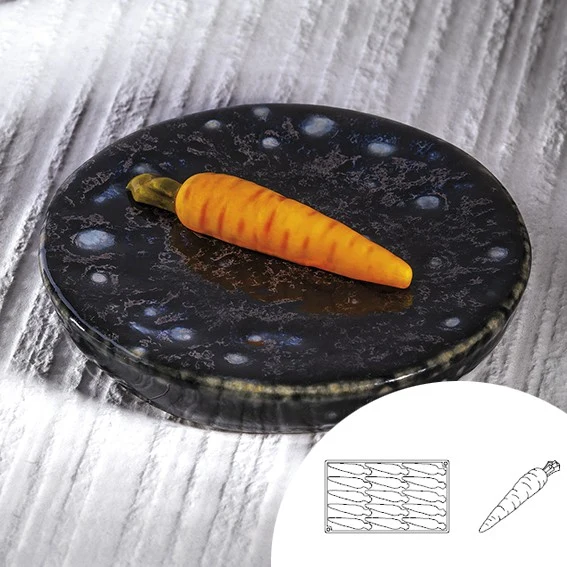 Molde de silicona en forma de zanahoria. 30 x 17,5 cm. 15 cavidades - 1 Ud.