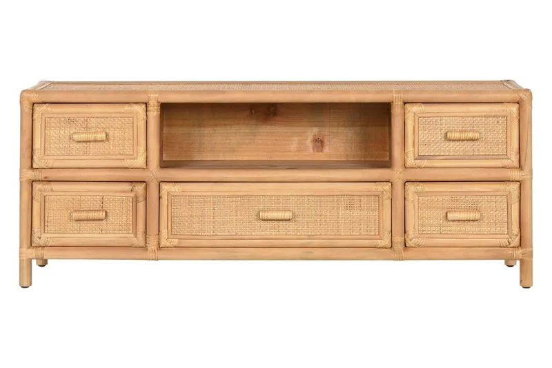 MUEBLE TV ABETO RATAN 120X30X45 5 CAJONES NATURAL
