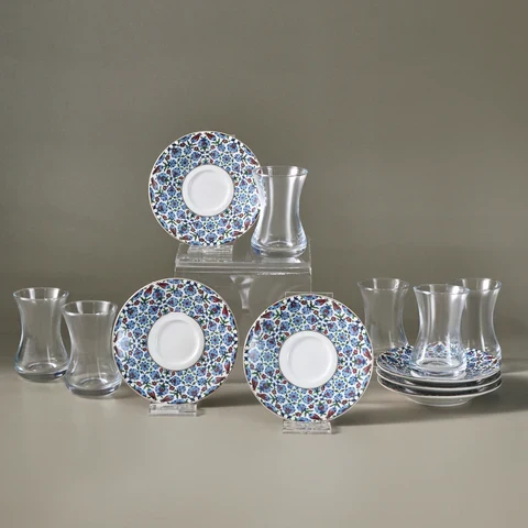Karaca Emirgan 6 Kişilik 12 Parça Bone China Çay Takımı, 130 ml, Çok Renkli