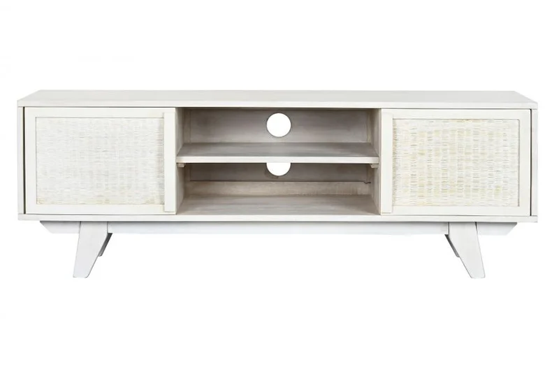 MUEBLE TV MANGO RATAN 128X40X45 BLANCO ROTO