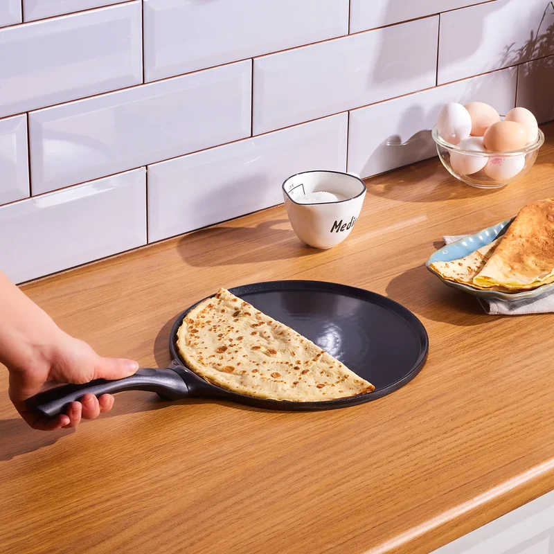 Karaca Fluffy Antiaanbak Crêpe- & Pannenkoekenpan met Keramische Coating, 26 cm, Siyah