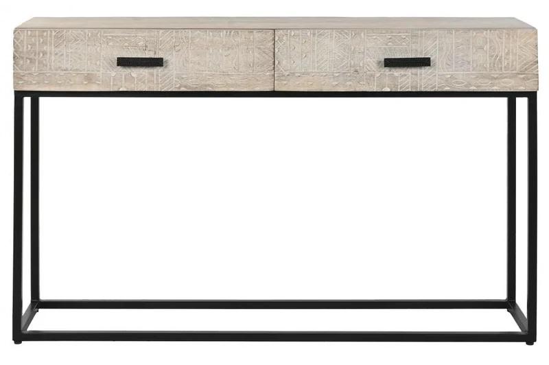 CONSOLA MANGO METAL 120X33X76 TALLADO BLANCO