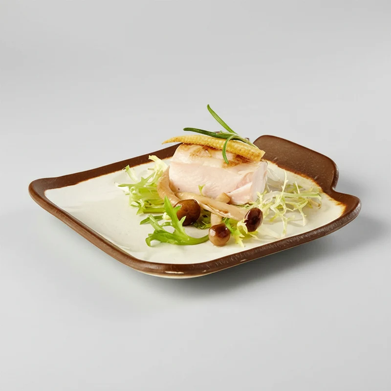 Bandeja melamina Crocker Beige. Borde Marrón. 14 x 13 x 2,5 cm - 1 Ud.