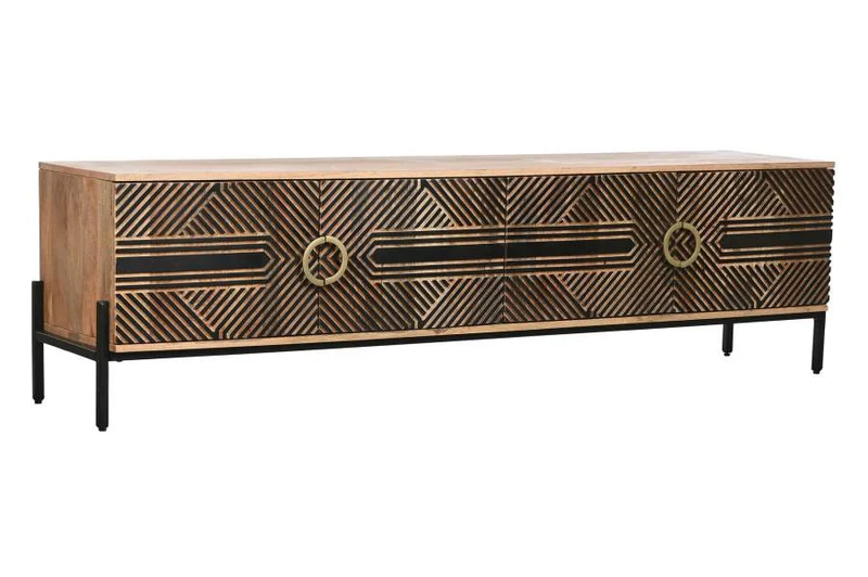MUEBLE TV MADERA MANGO 180X40X50 TALLADO NEGRO